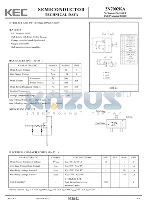 2N7002KA datasheet - N Channel MOSFET