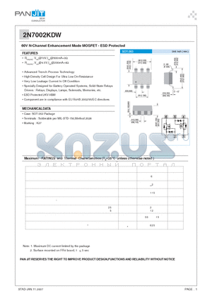 2N7002KDW datasheet - 60V N-Channel Enhancement Mode MOSFET - ESD Protected