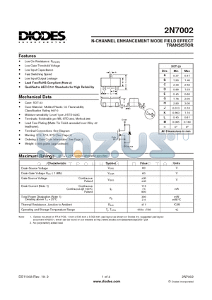 2N7002-7-F datasheet - N-CHANNEL ENHANCEMENT MODE FIELD EFFECT TRANSISTOR