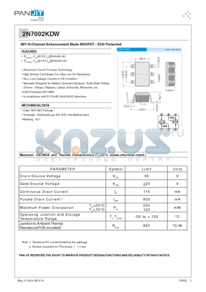 2N7002KDW_10 datasheet - 60V N-Channel Enhancement Mode MOSFET - ESD Protected
