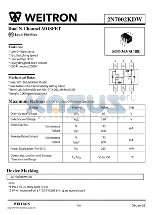 2N7002KDW datasheet - Dual N-Channel MOSFET
