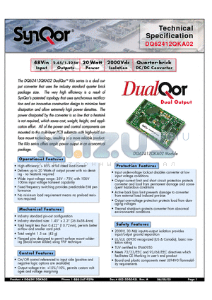 DQ62412QKA02PNS datasheet - Quarter-brick DC/DC Converter