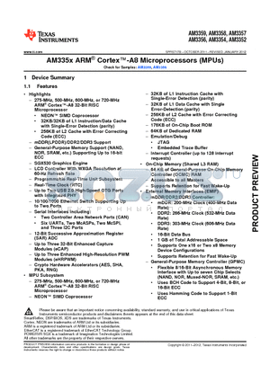 AM3354 datasheet - AM335x ARM^ Cortex-A8 Microprocessors (MPUs)