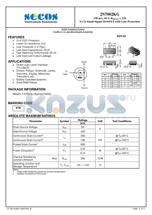 2N7002KG datasheet - N-Ch Small Signal MOSFET with Gate Protection