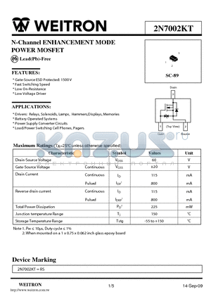 2N7002KT datasheet - N-Channel ENHANCEMENT MODE POWER MOSFET