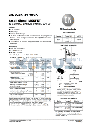 2N7002KT1G datasheet - Small Signal MOSFET 60 V, 380 mA, Single, N.Channel, SOT.23