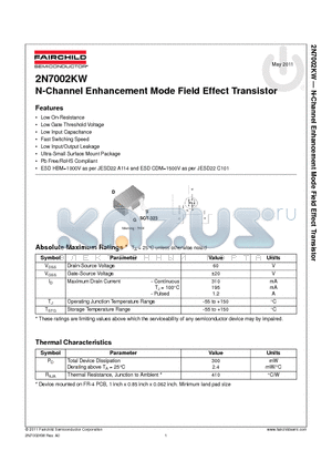 2N7002KW datasheet - N-Channel Enhancement Mode Field Effect Transistor