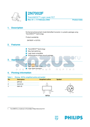 2N7002F datasheet - TrenchMOS Logic Level FET