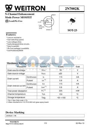 2N7002K_10 datasheet - N-Channel Enhancement Mode Power MOSFET