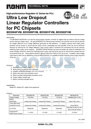 BD3500FVM datasheet - Ultra Low Dropout Linear Regulator Controllers for PC Chipsets