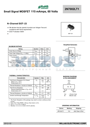 2N7002LT1 datasheet - 115 mAmps, 60 Volts