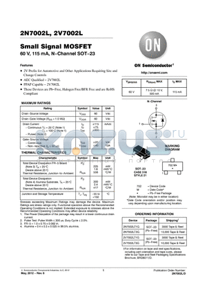 2N7002LT1G datasheet - Small Signal MOSFET 60 V, 115 mA, N.Channel SOT.23