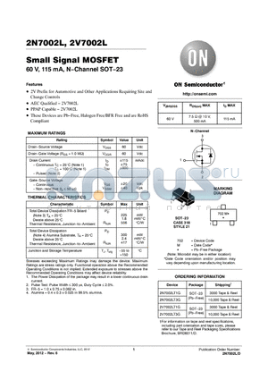 2N7002L_12 datasheet - Small Signal MOSFET 60 V, 115 mA, N.Channel SOT.23