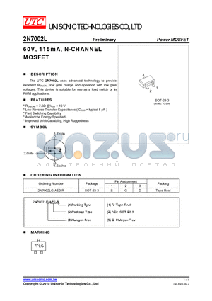 2N7002L_10 datasheet - 60V, 115mA, N-CHANNEL MOSFET