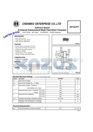 2N7002PT datasheet - N-Channel Enhancement Mode Field Effect Transistor