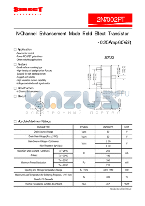 2N7002PT datasheet - N-Channel Enhancement Mode Field Effect Transistor - 0.25Amp 60Volt