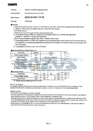 BD3481FS datasheet - Silicon monolithic integrated circuit