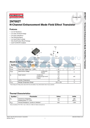 2N7002T datasheet - N-Channel Enhancement Mode Field Effect Transistor