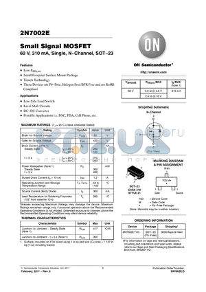 2N7002E_11 datasheet - Small Signal MOSFET 60 V, 310 mA, Single, N.Channel, SOT.23