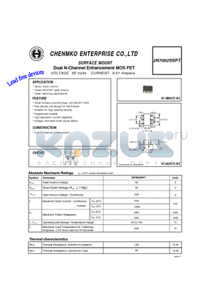 2N7002SSPT datasheet - Dual N-Channel Enhancement MOS FET