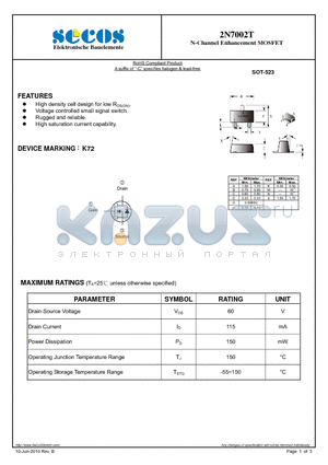 2N7002T datasheet - N-Channel Enhancement MOSFET