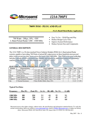 1214-700P1 datasheet - 700W PSM - PLUG AND PLAY