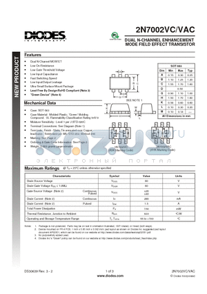 2N7002VAC datasheet - DUAL N-CHANNEL ENHANCEMENT MODE FIELD EFFECT TRANSISTOR