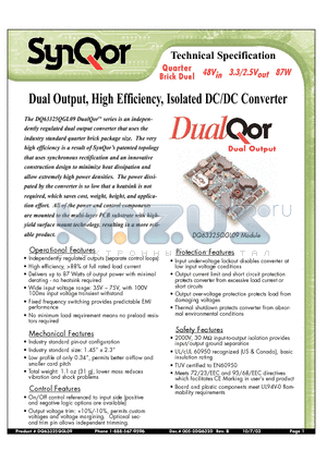 DQ63325QGL09NKT datasheet - Dual Output, High Efficiency, Isolated DC/DC Converter
