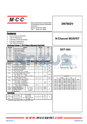 2N7002V datasheet - N-Channel MOSFET