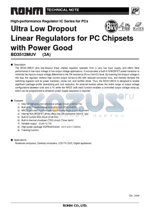 BD3512MUV datasheet - Ultra Low Dropout Linear Regulators for PC Chipsets with Power Good