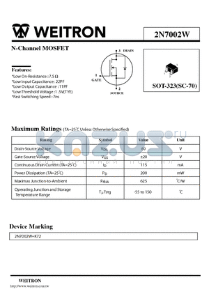 2N7002W datasheet - N-Channel MOSFET