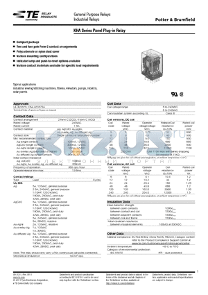 2-1393122-5 datasheet - KHA Series Panel Plug-in Relay