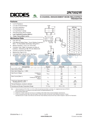 2N7002W datasheet - N-CHANNEL ENHANCEMENT MODE FIELD EFFECT TRANSISTOR