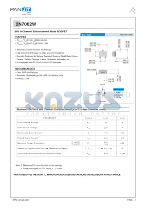 2N7002W datasheet - 60V N-Channel Enhancement Mode MOSFET