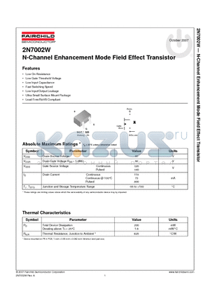 2N7002W datasheet - N-Channel Enhancement Mode Field Effect Transistor