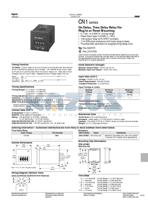 2-1393124-0 datasheet - On Delay, Time Delay Relay For Plug-In or Panel Mounting