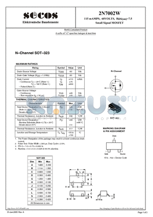 2N7002W datasheet - Small Signal MOSFET