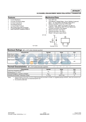 2N7002W-7-F datasheet - N-CHANNEL ENHANCEMENT MODE FIELD EFFECT TRANSISTOR