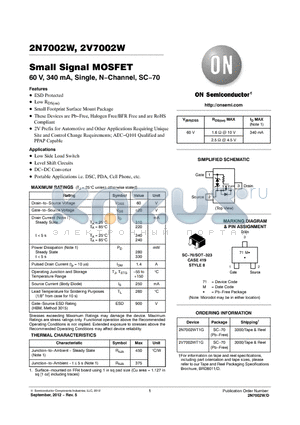 2N7002WT1G datasheet - Small Signal MOSFET 60 V, 340 mA, Single, N.Channel, SC.70