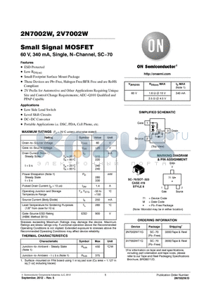2N7002W_12 datasheet - Small Signal MOSFET 60 V, 340 mA, Single, N.Channel, SC.70