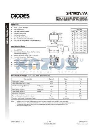 2N7002V datasheet - DUAL N-CHANNEL ENHANCEMENT MODE FIELD EFFECT TRANSISTOR