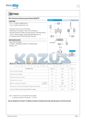 2N7002_07 datasheet - 60V N-Channel Enhancement Mode MOSFET