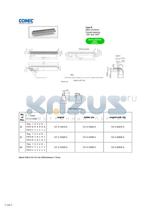 121A20839X datasheet - Type B Male connector Contact spacing .100 and .200