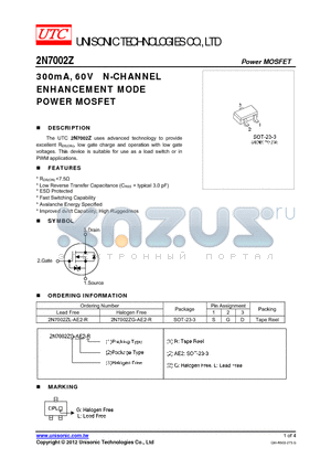 2N7002Z_12 datasheet - 300mA, 60V N-CHANNEL ENHANCEMENT MODE POWER MOSFET