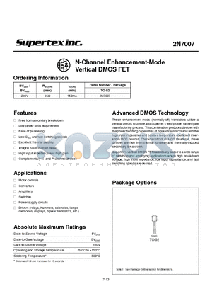 2N7007 datasheet - N-Channel Enhancement-Mode Vertical DMOS FET