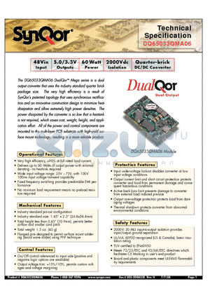 DQ65033QMA06 datasheet - Quarter-brick DC/DC Converter
