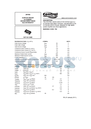 2N7002_11 datasheet - SURFACE MOUNT N-CHANNEL ENHANCEMENT-MODE SILICON MOSFET