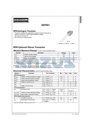 2N7051 datasheet - NPN Epitaxial Silicon Transistor