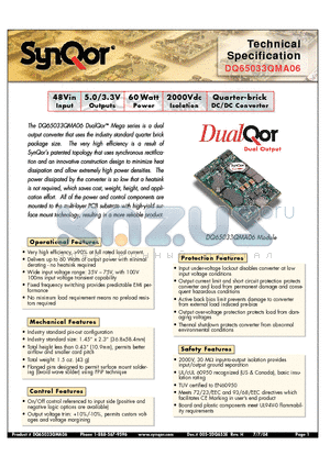 DQ65033QMA06NKS datasheet - Quarter-brick DC/DC Converter