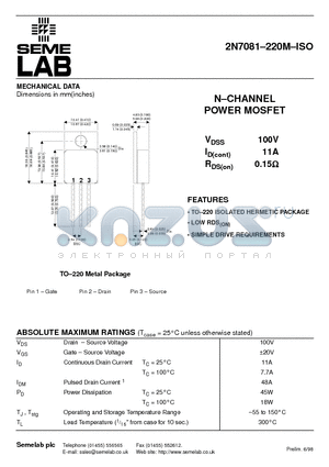 2N7081-220M-ISO datasheet - N-CHANNEL POWER MOSFET